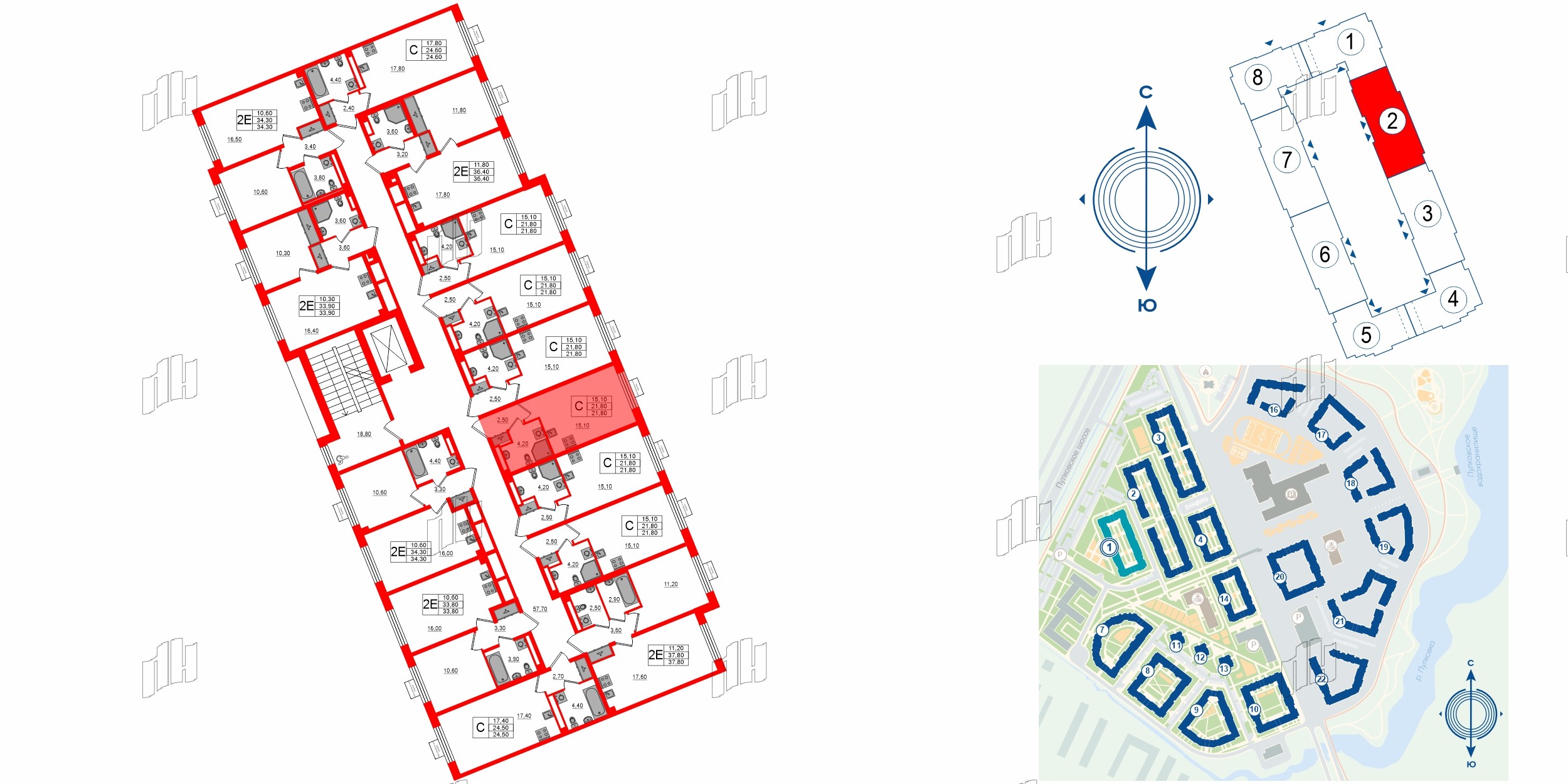 Квартира в ЖК «Пулково Лейк», студия, 21.8 м², 3 этаж