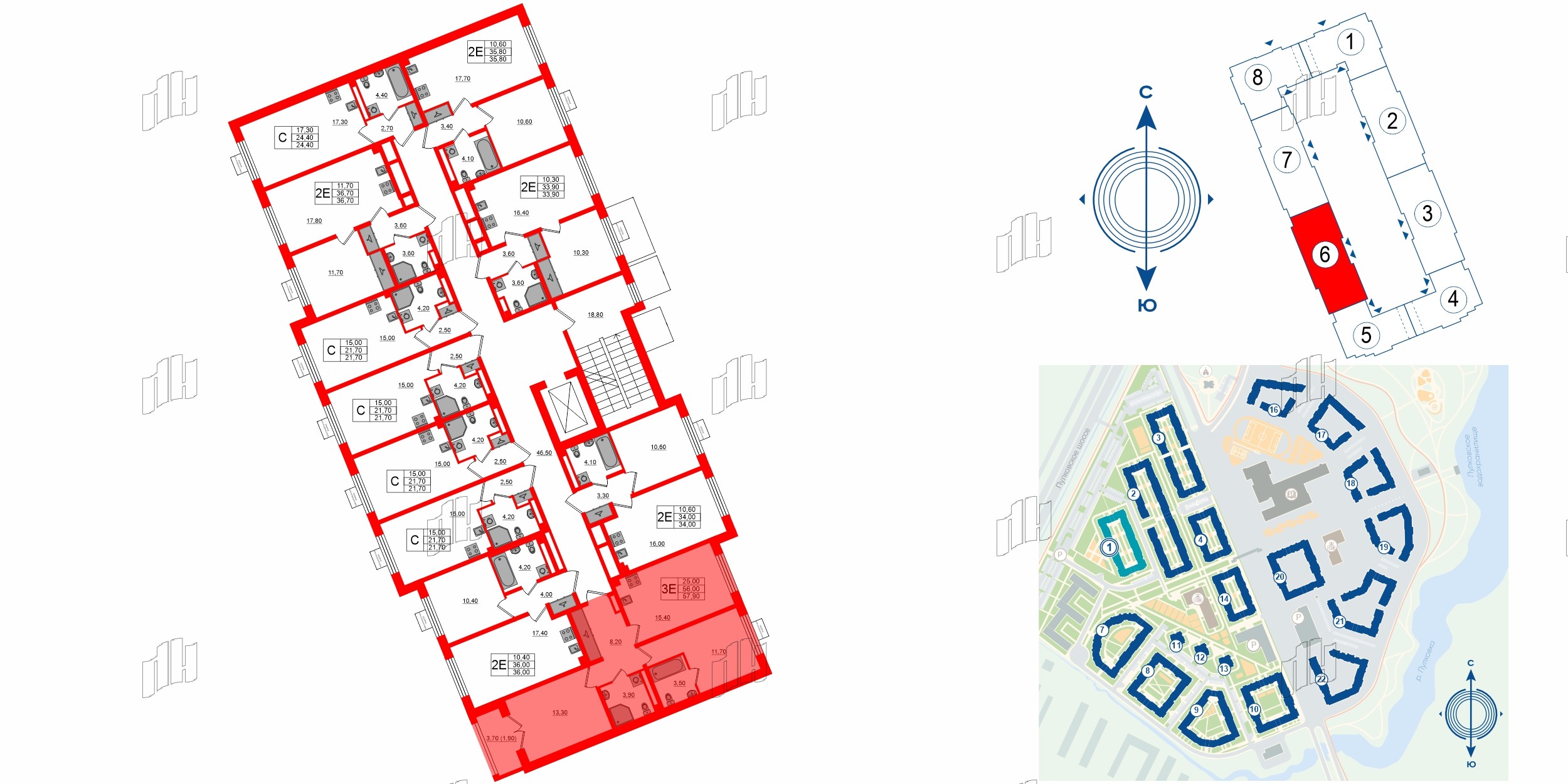 Квартира в ЖК «Пулково Lake», 2 комнатная, 57.9 м², 4 этаж