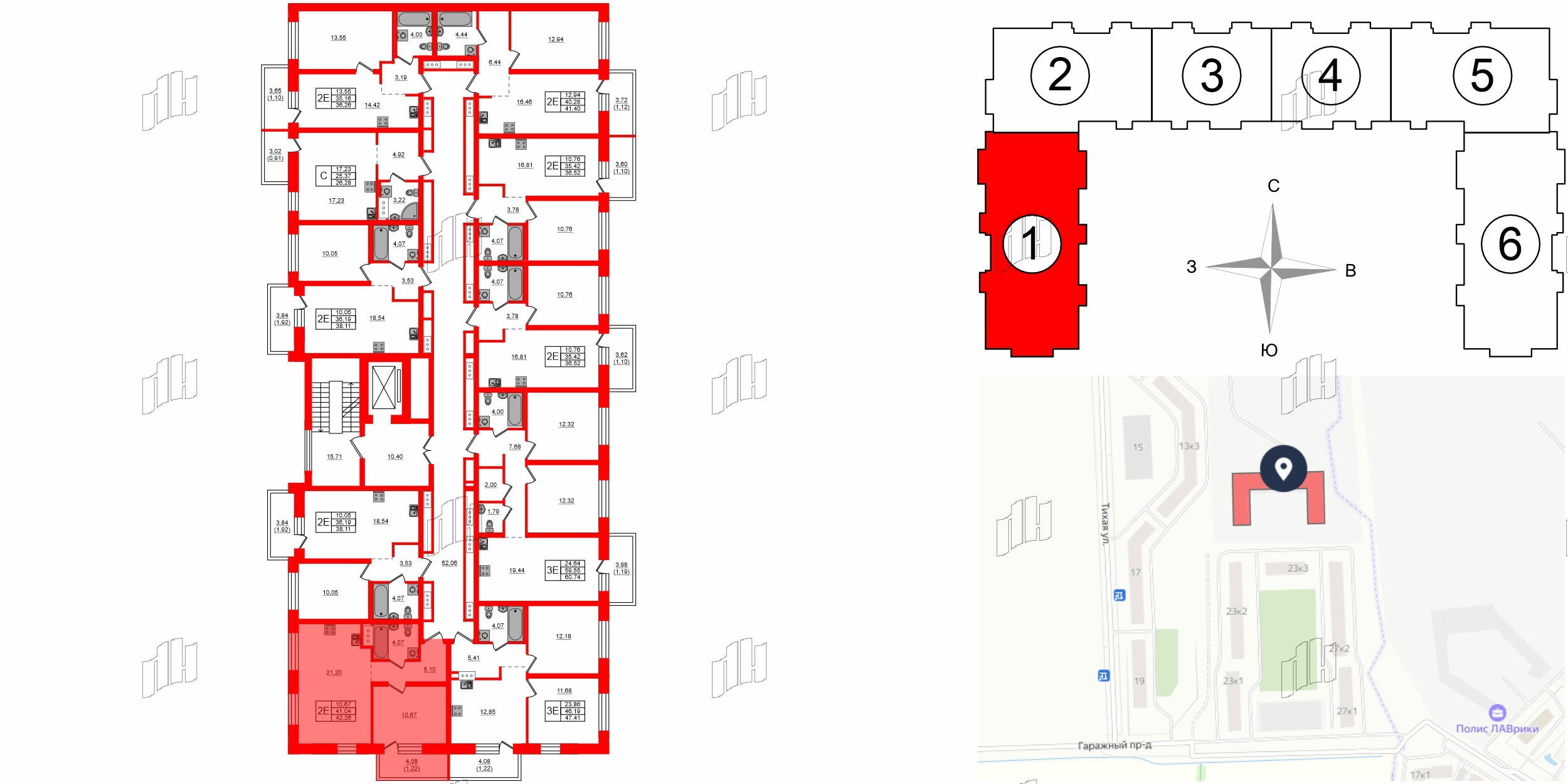 Квартира в ЖК Северный Меридиан, 1 комнатная, 42.26 м², 2 этаж