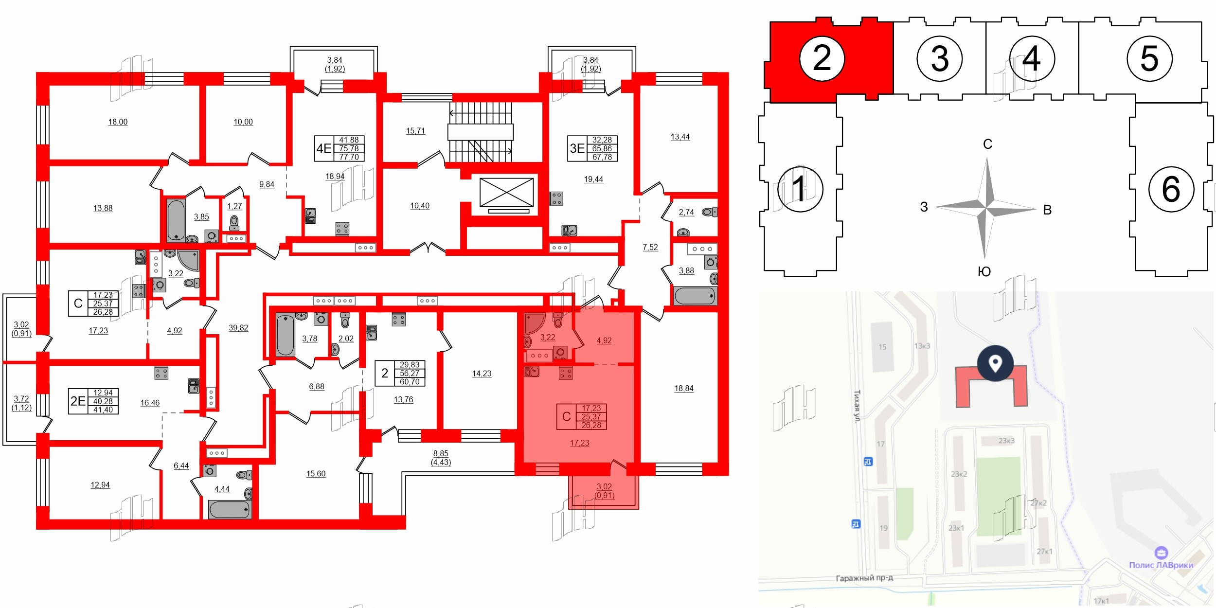 Квартира в ЖК Северный Меридиан, студия, 26.28 м², 2 этаж