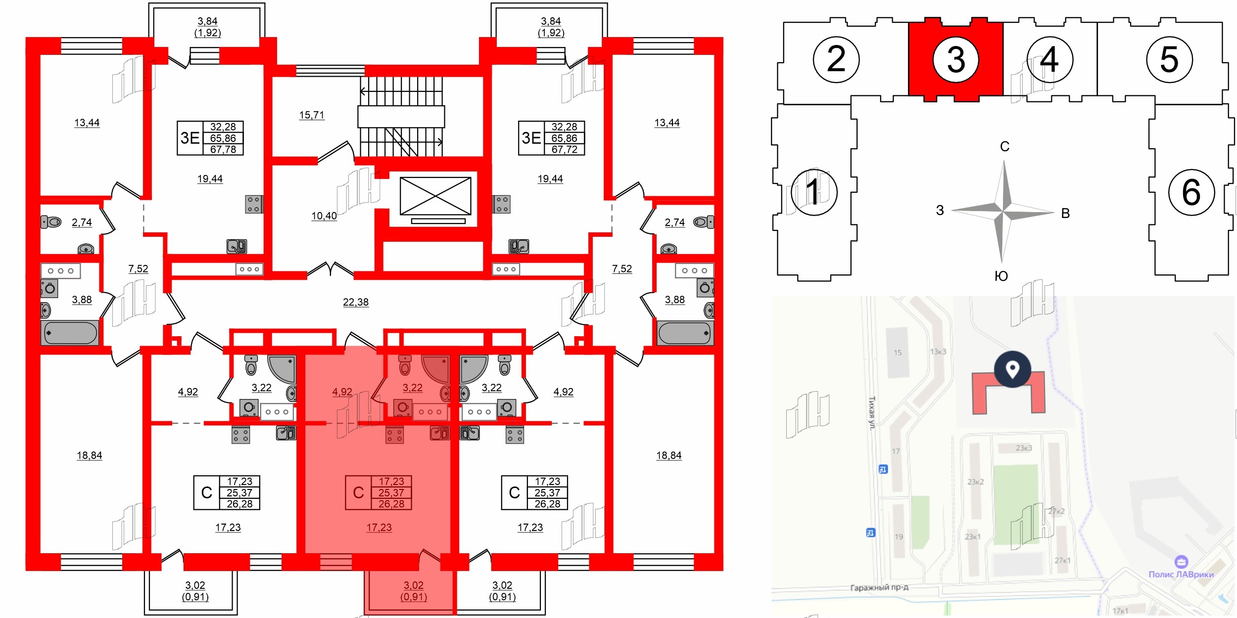 Квартира в ЖК Северный Меридиан, студия, 26.28 м², 7 этаж