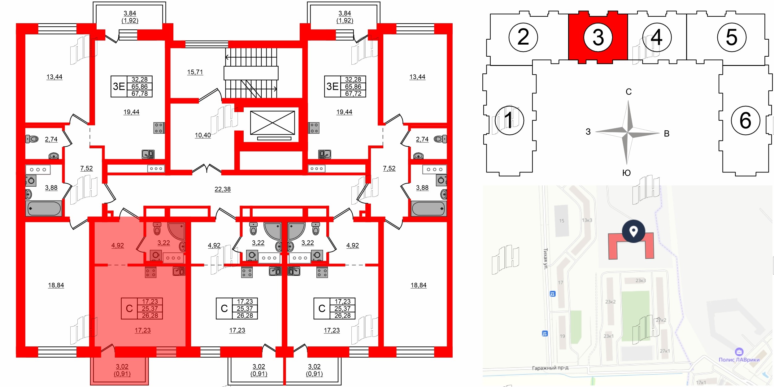 Квартира в ЖК Северный Меридиан, студия, 26.28 м², 2 этаж
