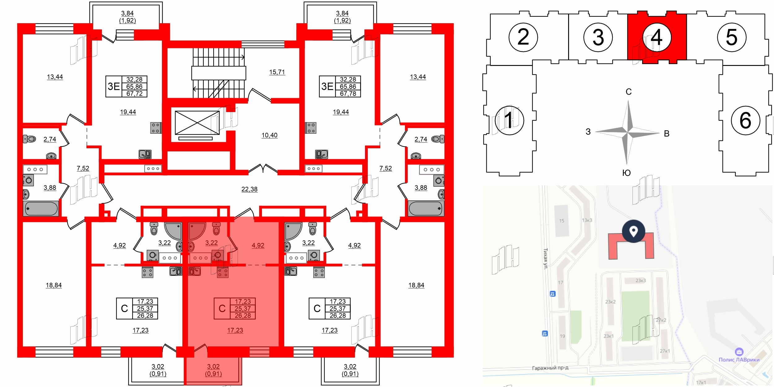 Квартира в ЖК Северный Меридиан, студия, 26.28 м², 4 этаж