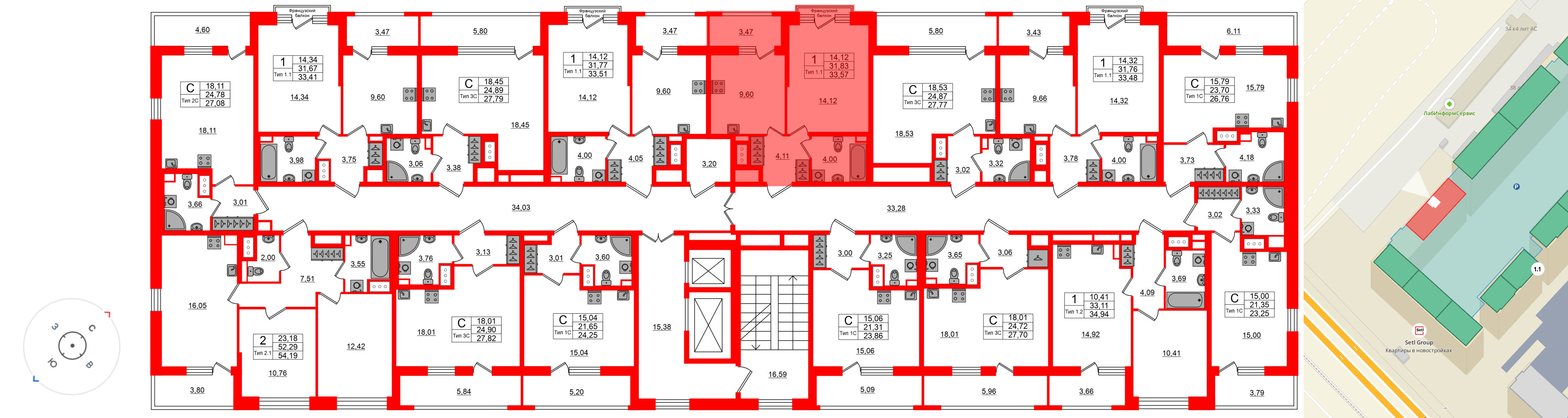 Квартира в ЖК «Сэтл Ривьера», 1 комнатная, 31.83 м², 7 этаж