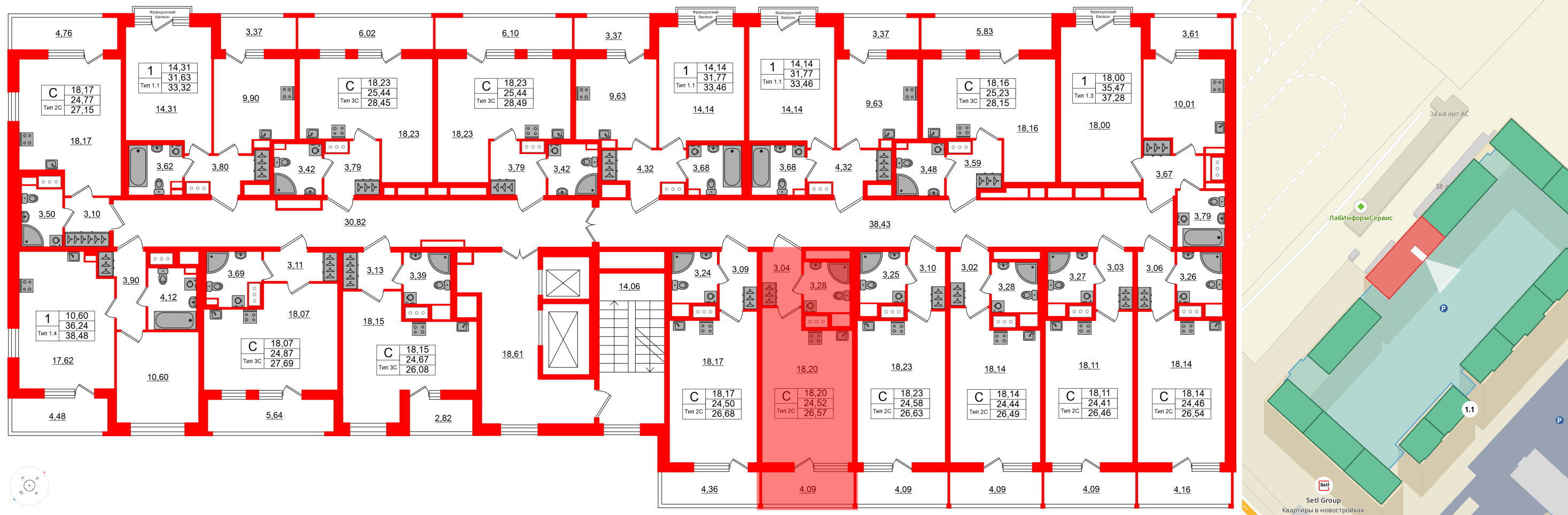 Квартира в ЖК Setl Ривьера, студия, 24.52 м², 12 этаж