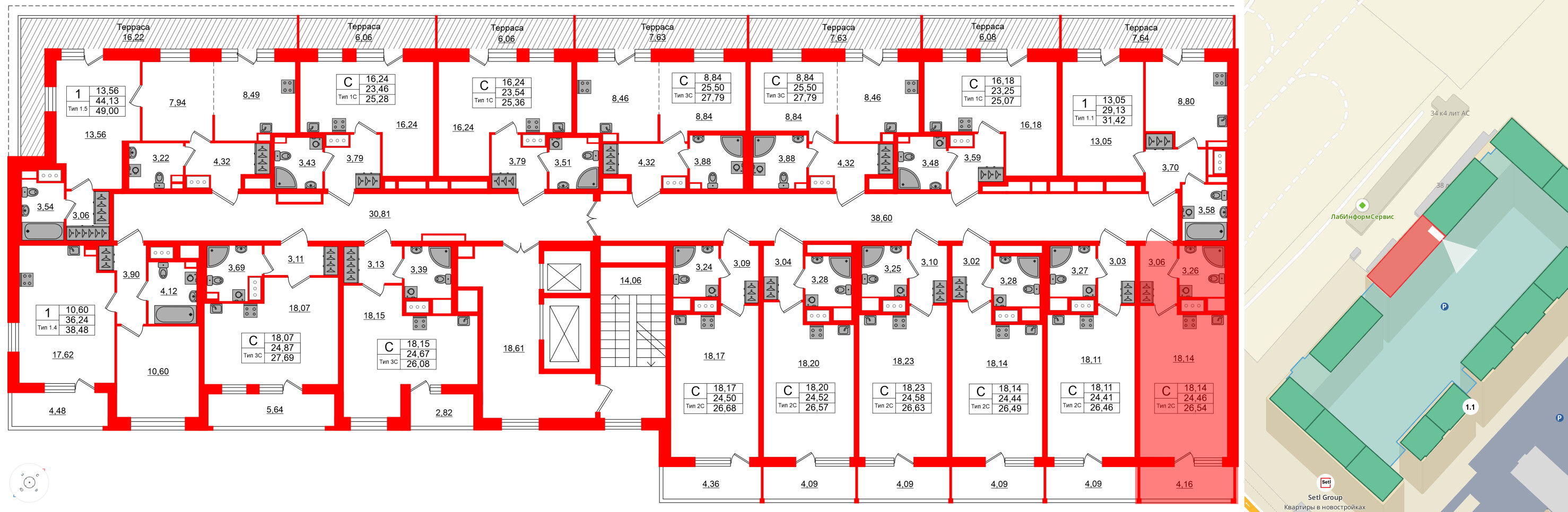 Квартира в ЖК Setl Ривьера, студия, 24.46 м², 17 этаж