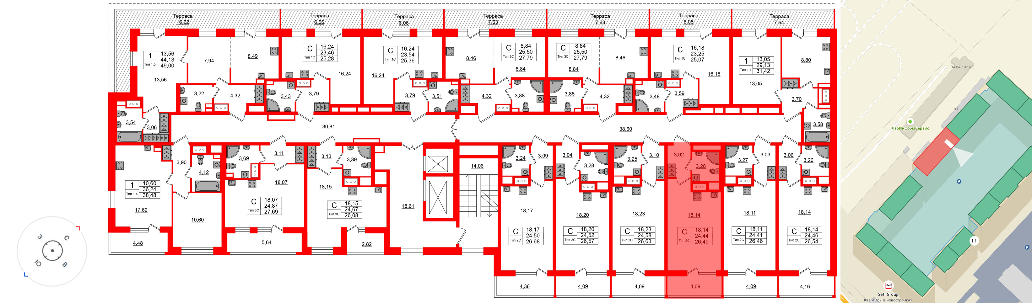 Квартира в ЖК «Сэтл Ривьера», студия, 24.44 м², 17 этаж