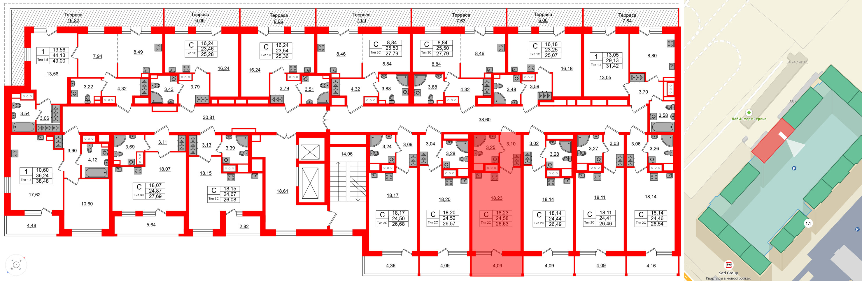 Квартира в ЖК Setl Ривьера, студия, 24.58 м², 17 этаж