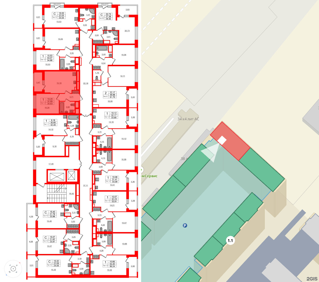 Квартира в ЖК Setl Ривьера, 1 комнатная, 32.89 м², 15 этаж