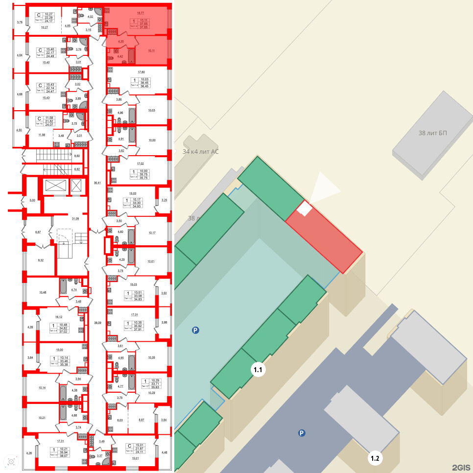 Квартира в ЖК Setl Ривьера, 1 комнатная, 37.65 м², 1 этаж