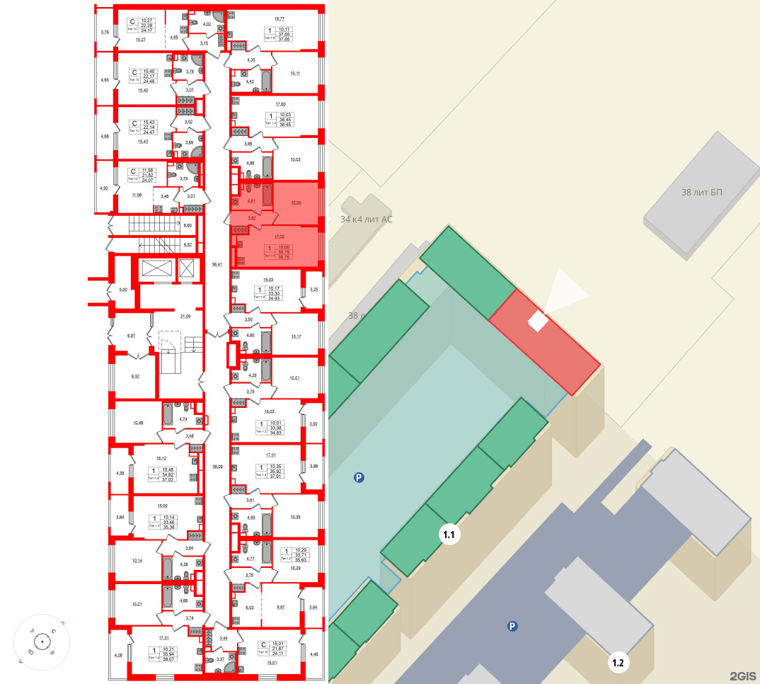 Квартира в ЖК «Сэтл Ривьера», 1 комнатная, 35.75 м², 1 этаж
