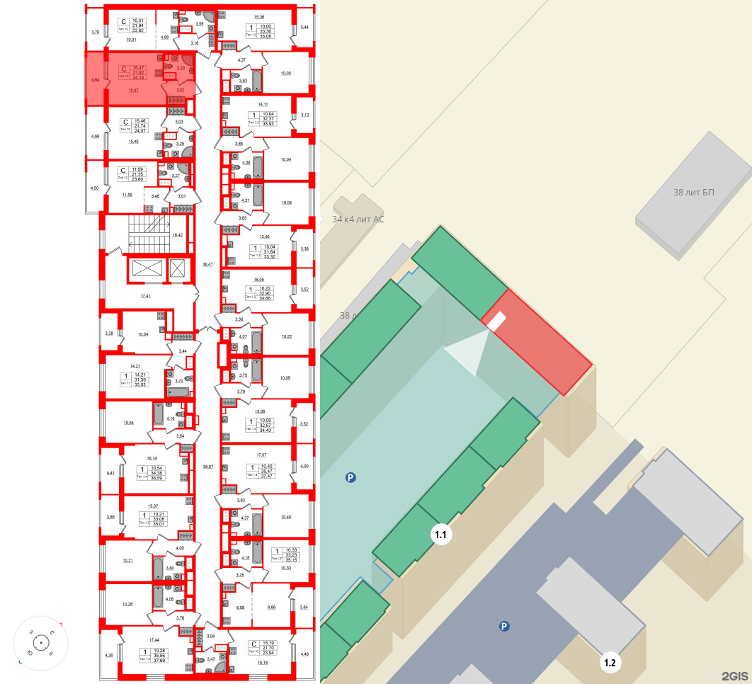 Квартира в ЖК «Сэтл Ривьера», студия, 21.82 м², 13 этаж