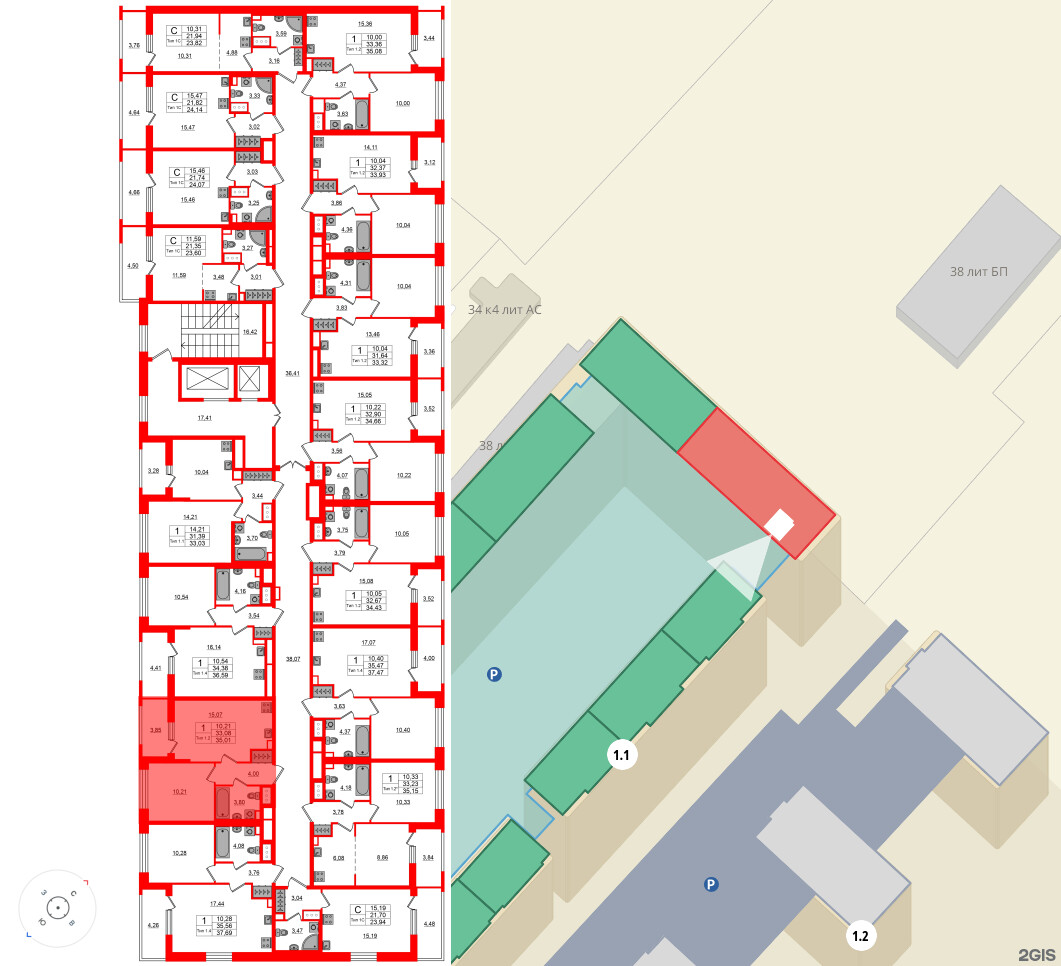 Квартира в ЖК «Сэтл Ривьера», 1 комнатная, 33.08 м², 14 этаж