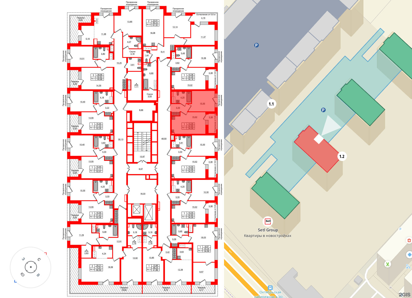 Квартира в ЖК «Сэтл Ривьера», 1 комнатная, 32.9 м², 12 этаж