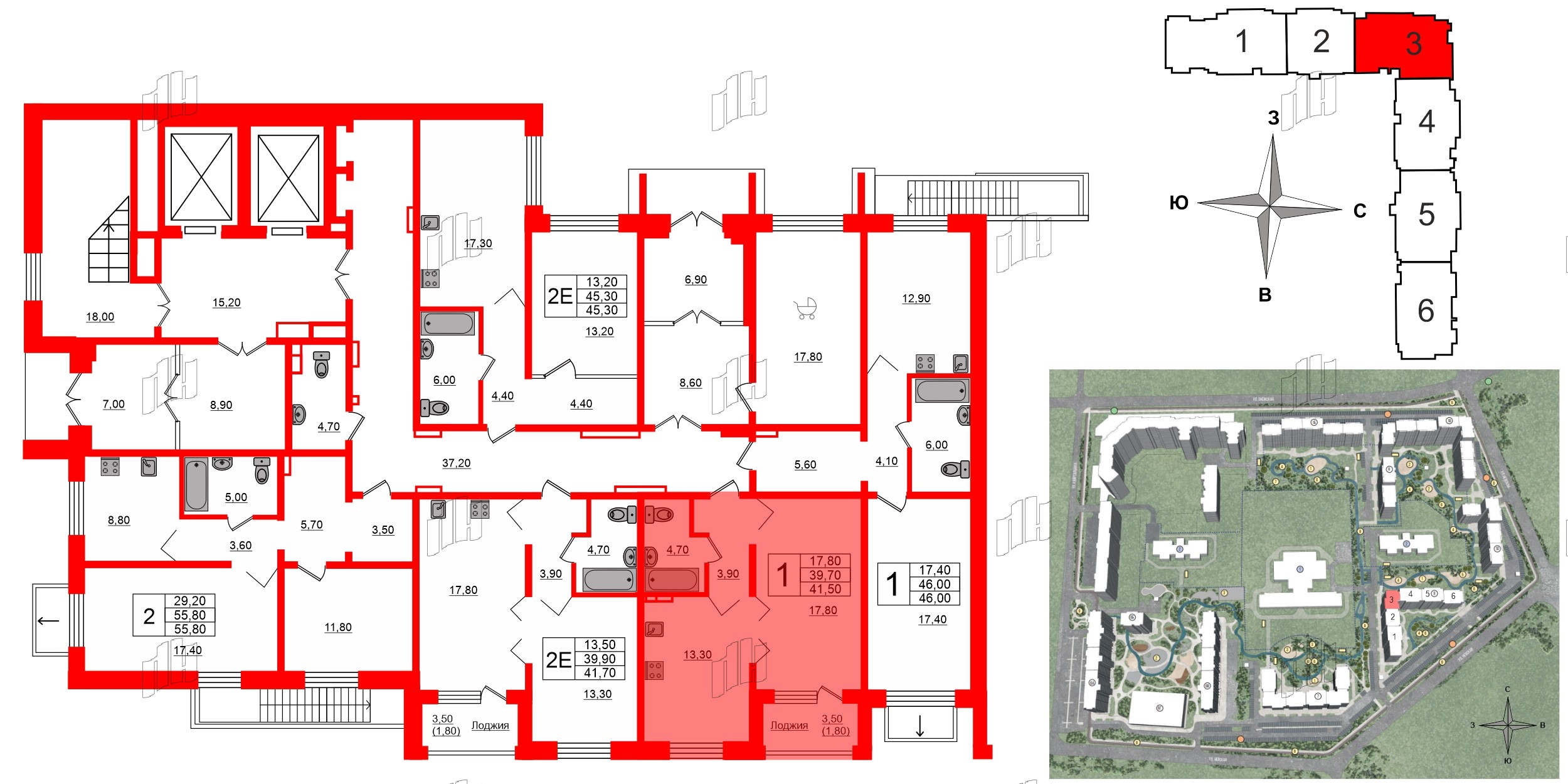 Квартира в ЖК Сибирь, 1 комнатная, 41.5 м², 1 этаж