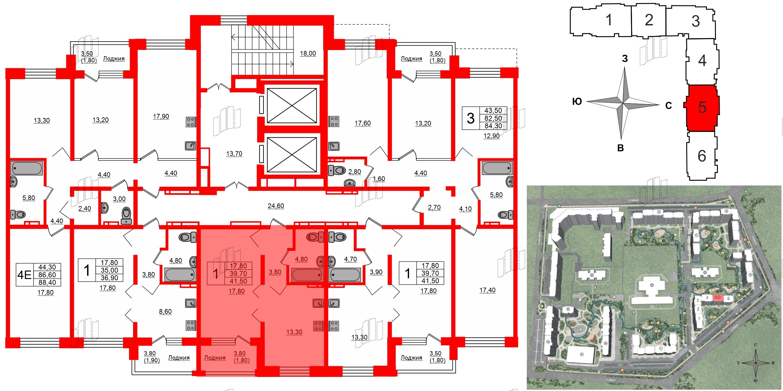 Квартира в ЖК Сибирь, 1 комнатная, 41.5 м², 6 этаж