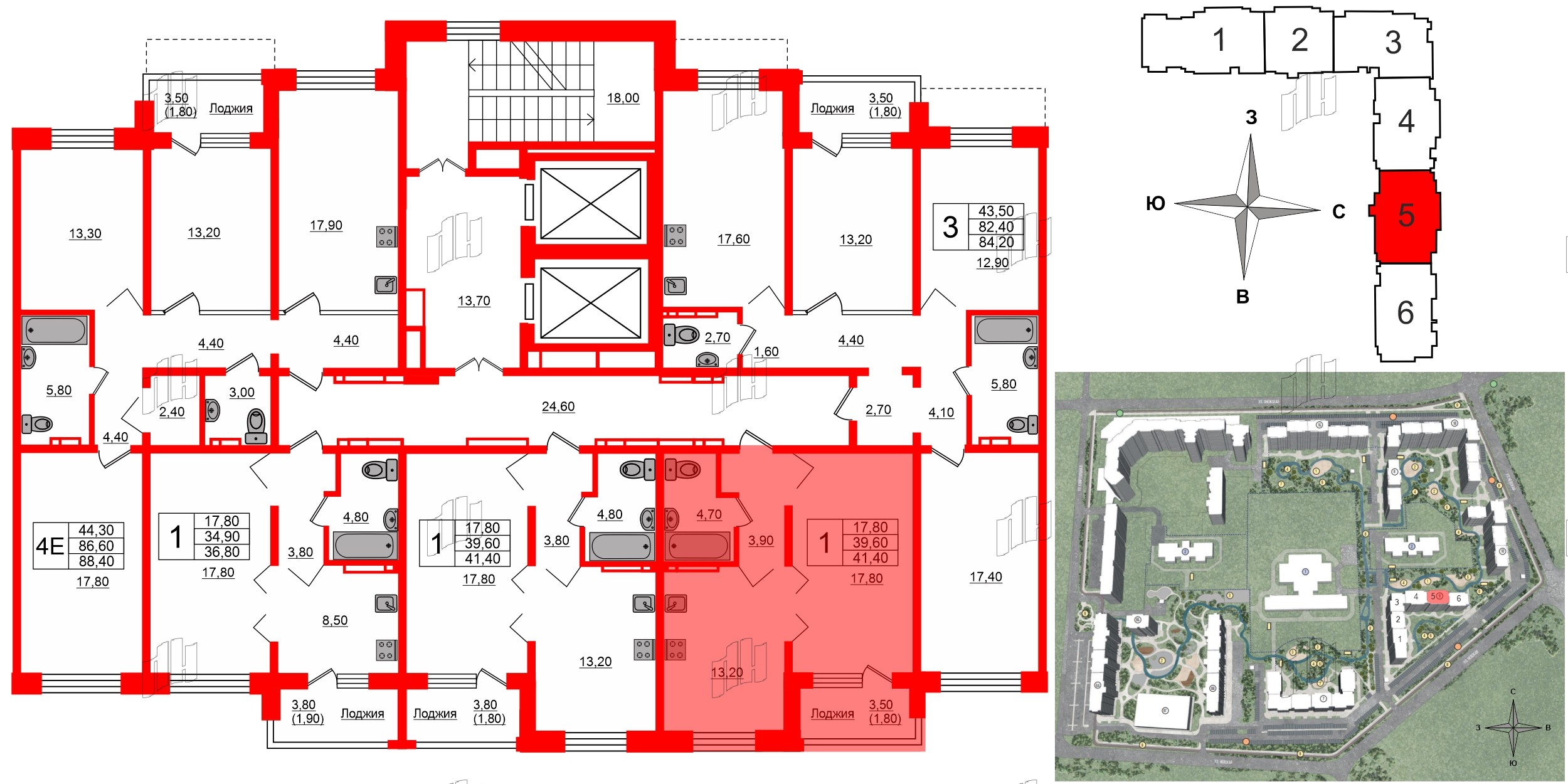 Квартира в ЖК Сибирь, 1 комнатная, 41.4 м², 14 этаж