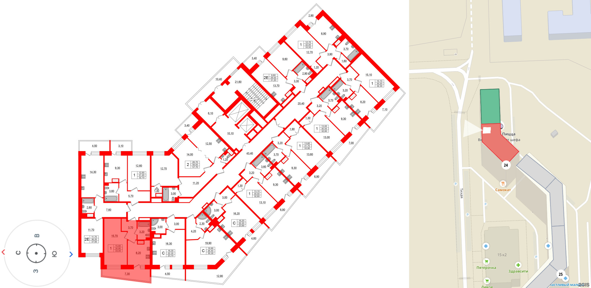 Квартира в ЖК Стороны Света, 1 комнатная, 33 м², 6 этаж