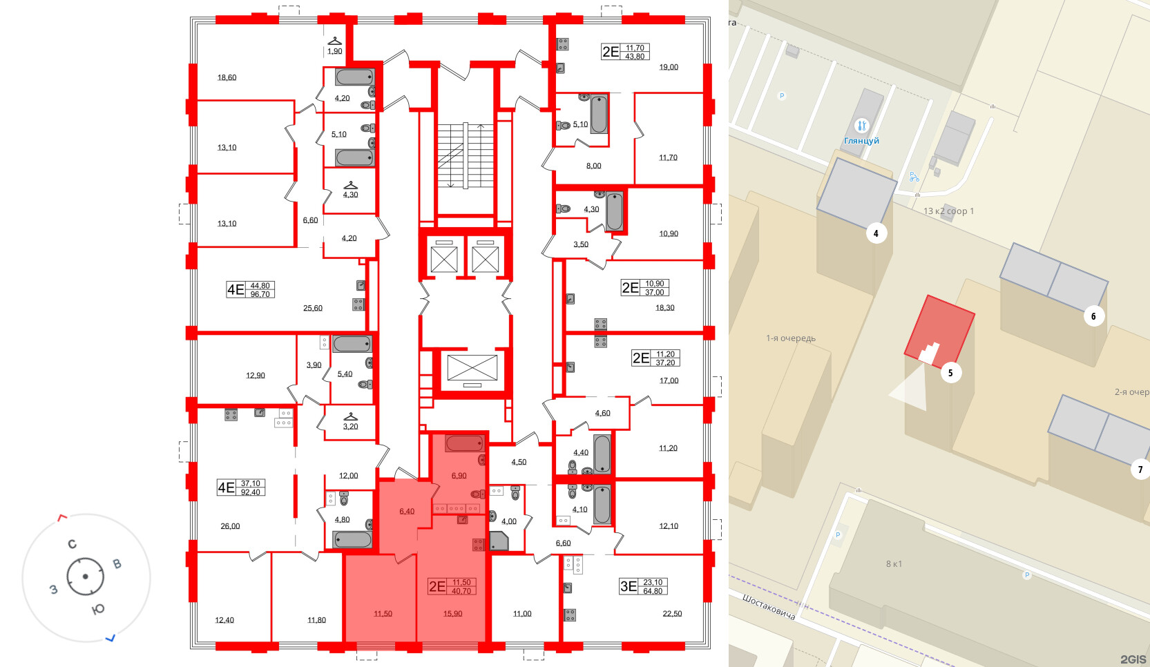 Квартира в ЖК Струны, 1 комнатная, 40.7 м², 3 этаж