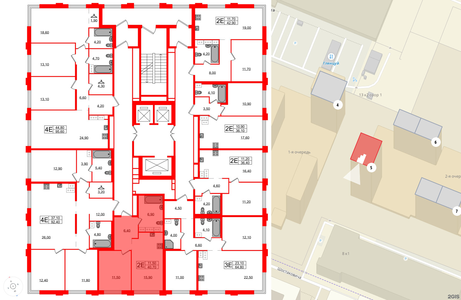 Квартира в ЖК Струны, 1 комнатная, 40.7 м², 9 этаж