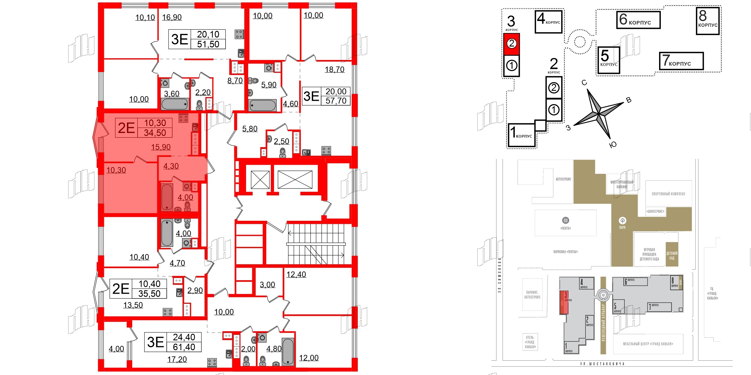 Квартира в ЖК Струны, 1 комнатная, 34.5 м², 7 этаж