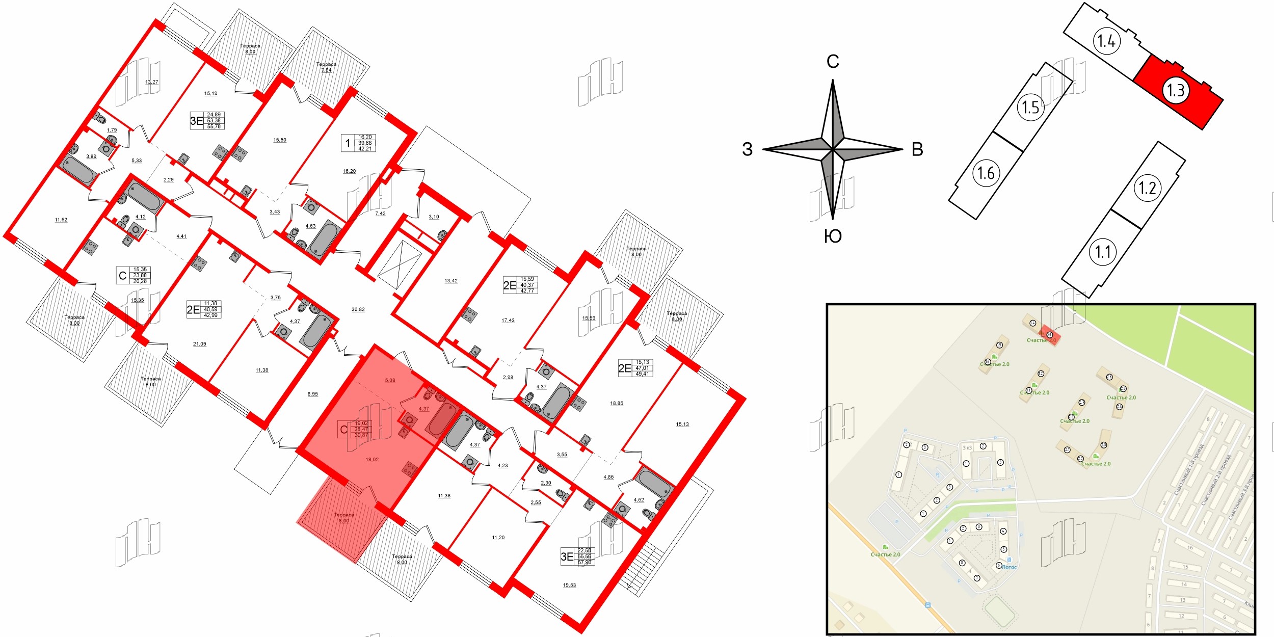 Квартира в ЖК Счастье 2.0, студия, 30.87 м², 1 этаж