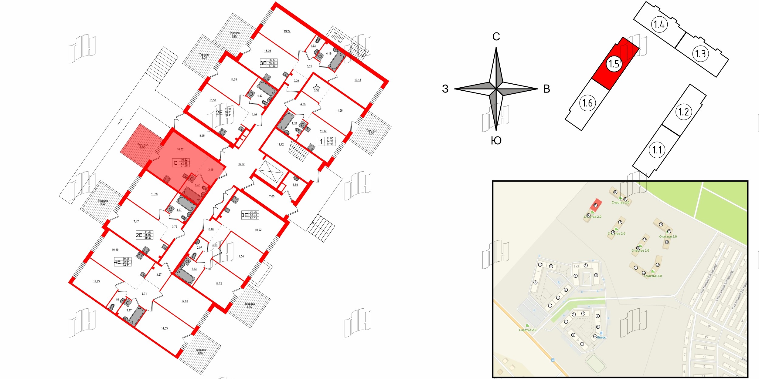 Квартира в ЖК Счастье 2.0, студия, 27.25 м², 1 этаж