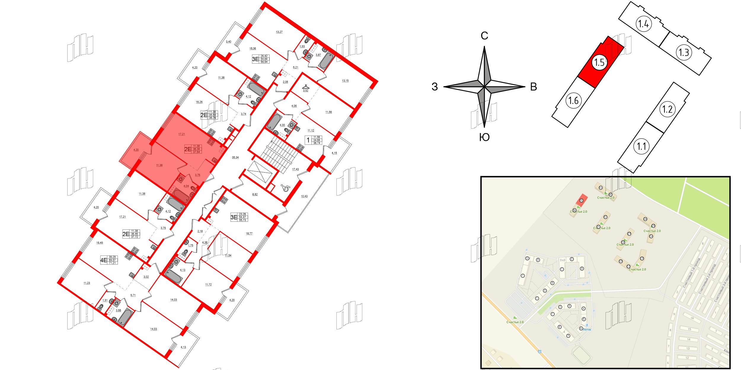 Квартира в ЖК Счастье 2.0, 1 комнатная, 37.64 м², 5 этаж
