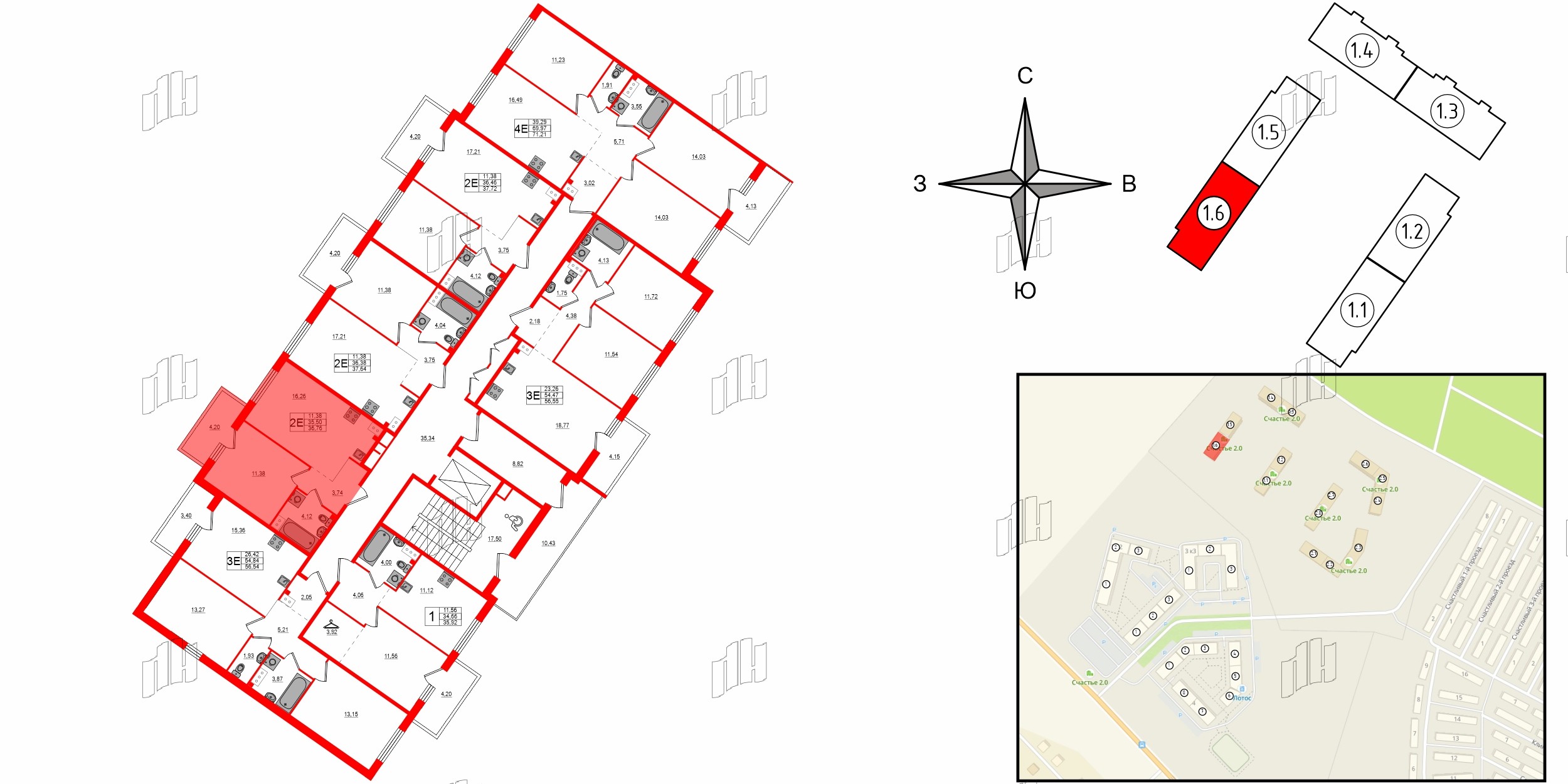 Квартира в ЖК Счастье 2.0, 1 комнатная, 36.85 м², 5 этаж