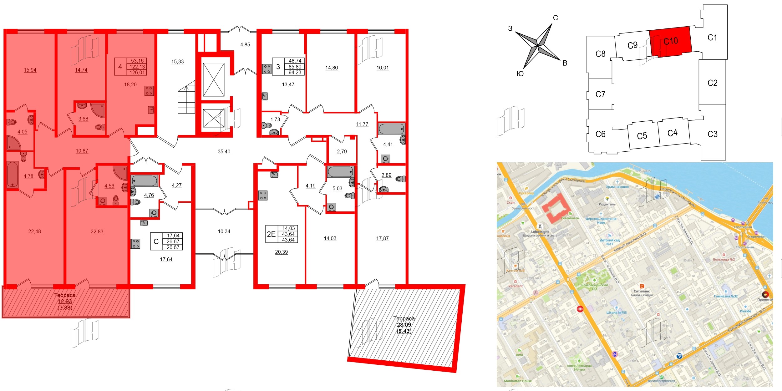 Квартира в ЖК Регенбоген, 3 комнатная, 126.01 м², 1 этаж