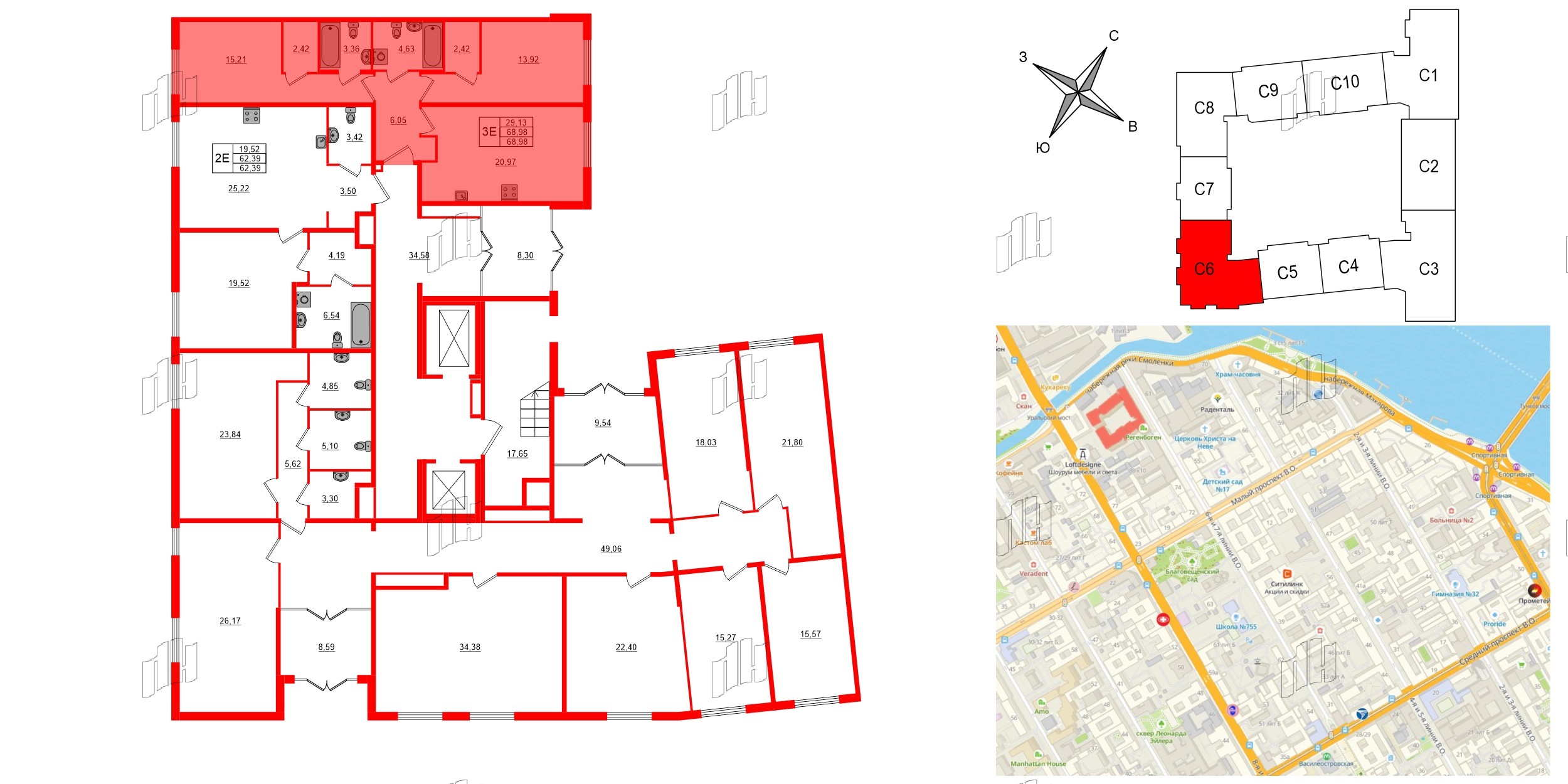 Квартира в ЖК Регенбоген, 2 комнатная, 68.98 м², 1 этаж
