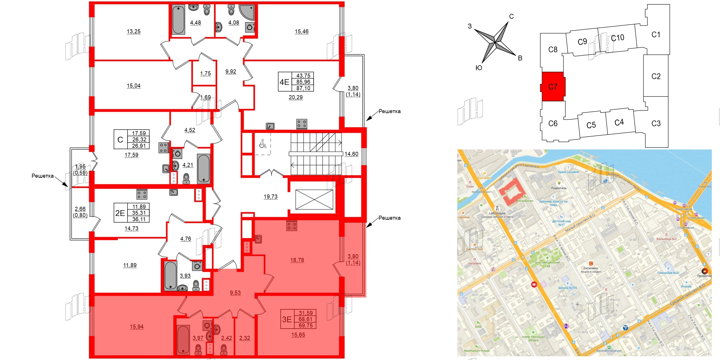 Квартира в ЖК Регенбоген, 2 комнатная, 69.75 м², 3 этаж