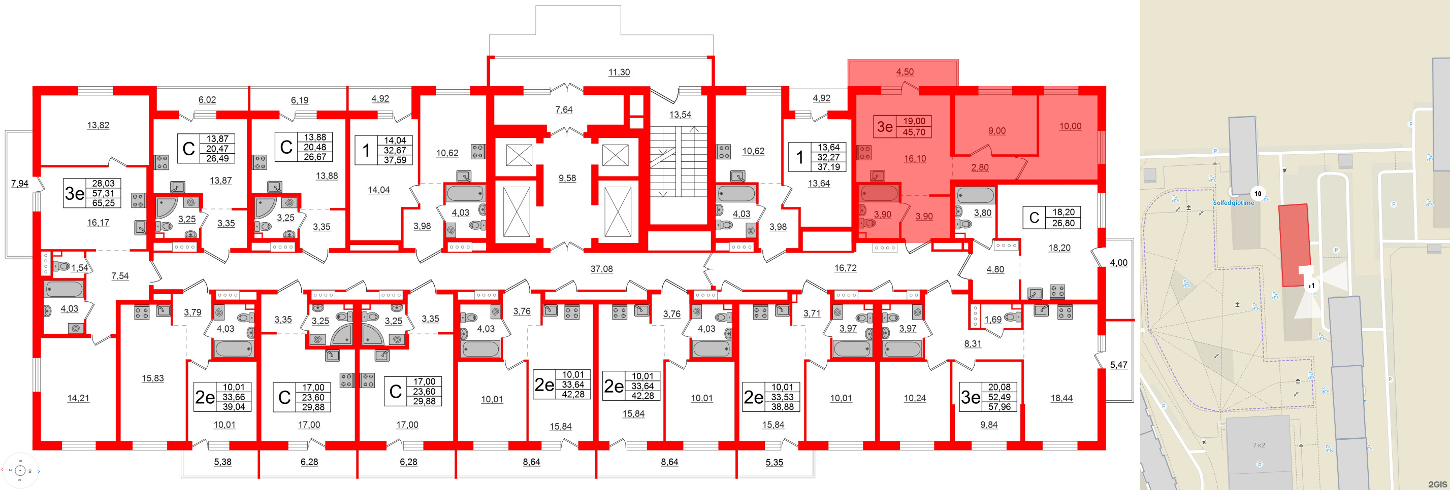 Квартира в ЖК ЦДС Новые горизонты-2, 1 комнатная, 45.7 м², 13 этаж