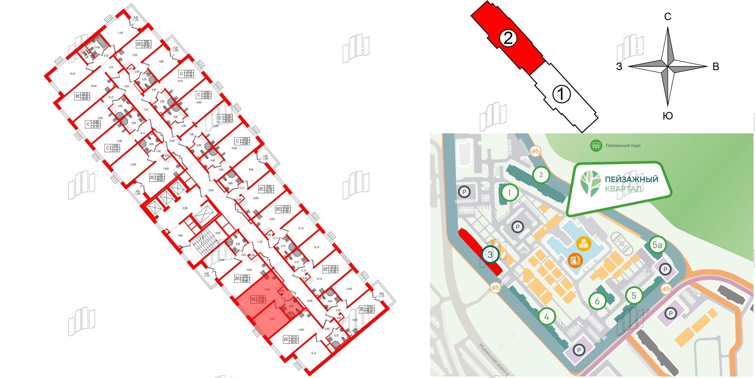 Квартира в ЖК 'Цветной город', 1 комнатная, 31.9 м², 20 этаж