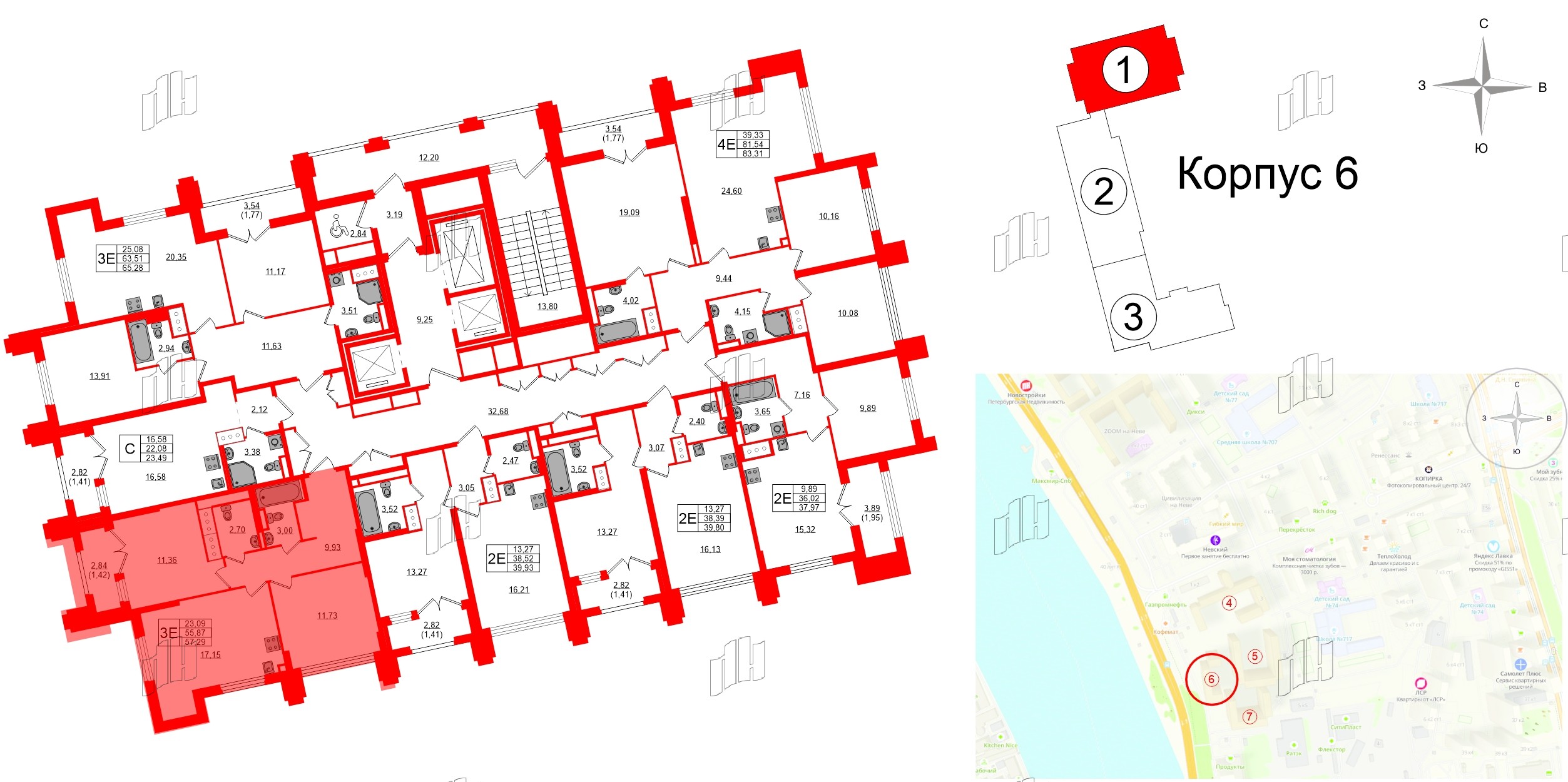 Квартира в ЖК Цивилизация на Неве, 2 комнатная, 57.29 м², 22 этаж