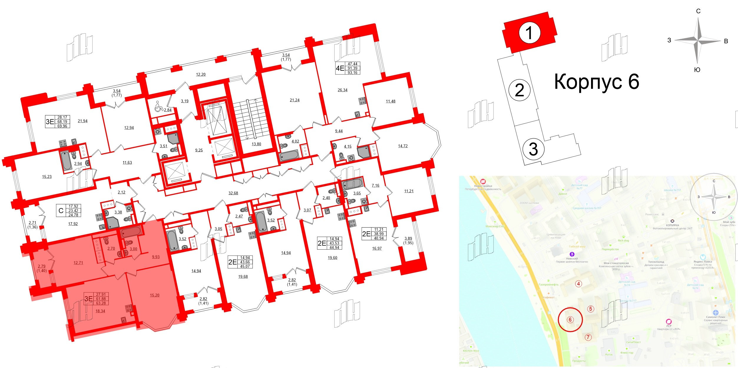 Квартира в ЖК Цивилизация на Неве, 2 комнатная, 63.28 м², 14 этаж