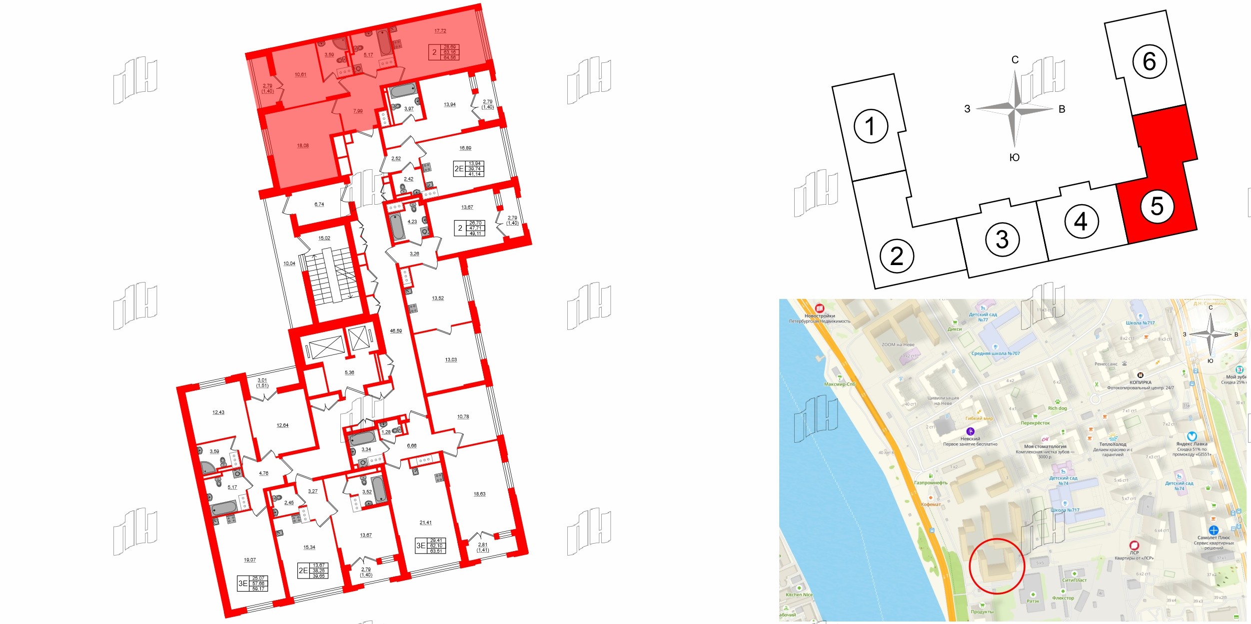 Квартира в ЖК Цивилизация на Неве, 2 комнатная, 64.56 м², 15 этаж