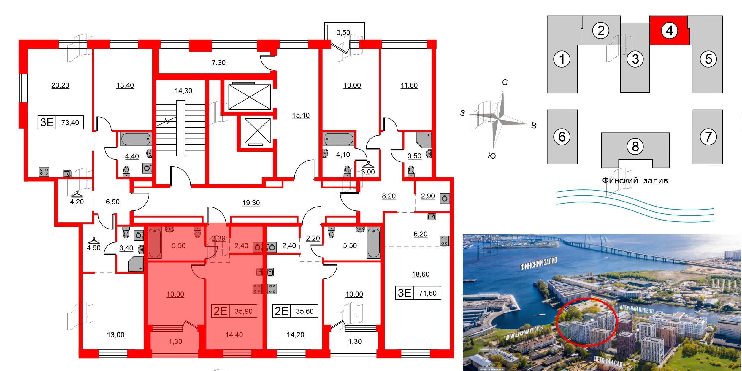 Квартира в ЖК Шкиперский, 19, 1 комнатная, 35.9 м², 4 этаж