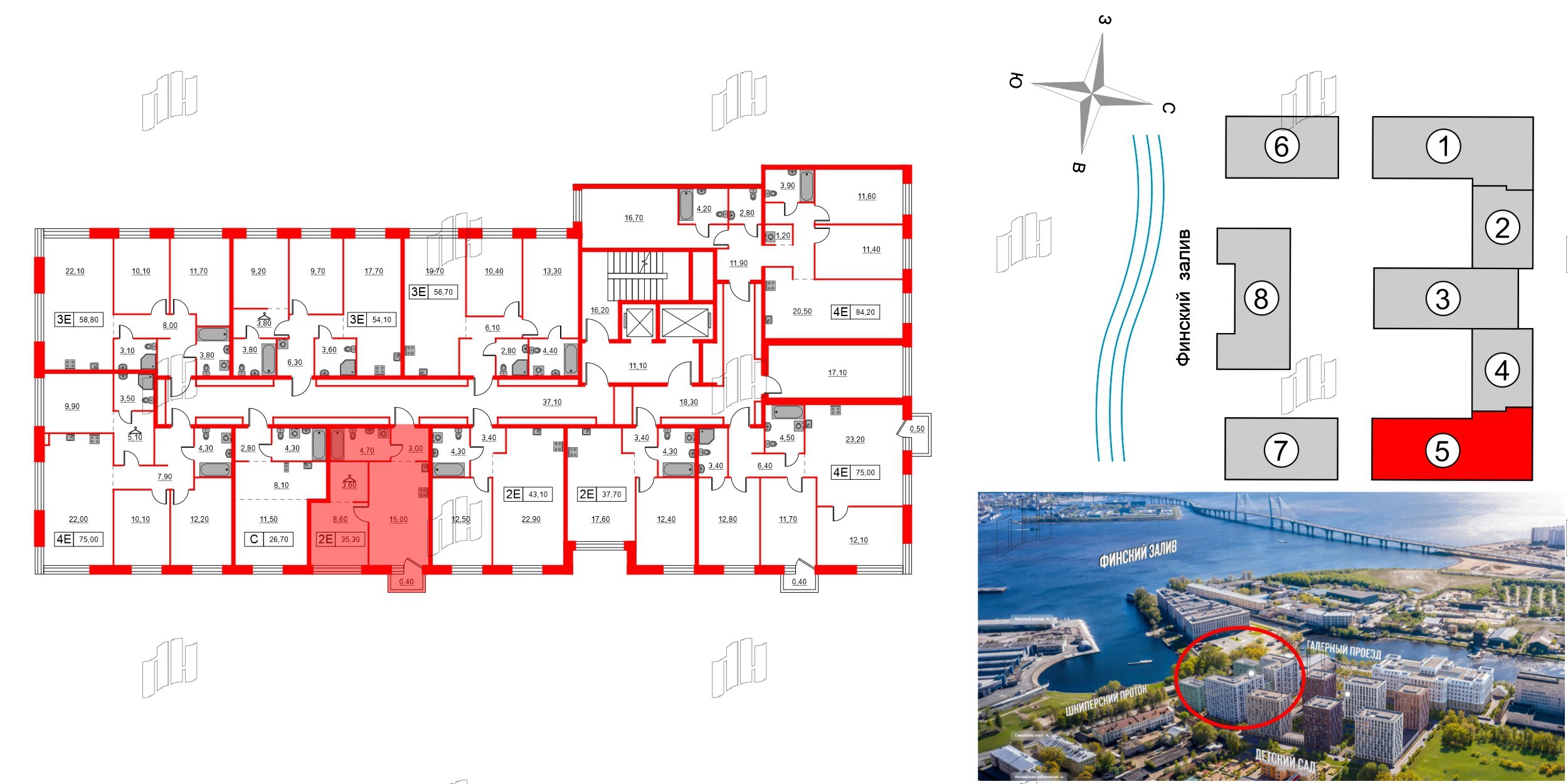 Квартира в ЖК Шкиперский, 19, 1 комнатная, 35.3 м², 10 этаж