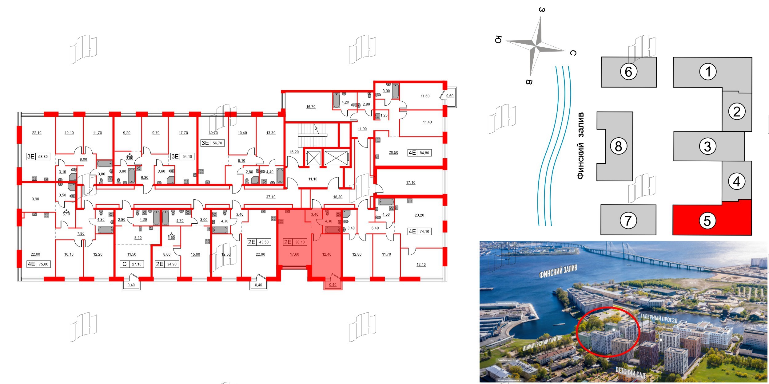 Квартира в ЖК Шкиперский, 19, 1 комнатная, 38.1 м², 9 этаж