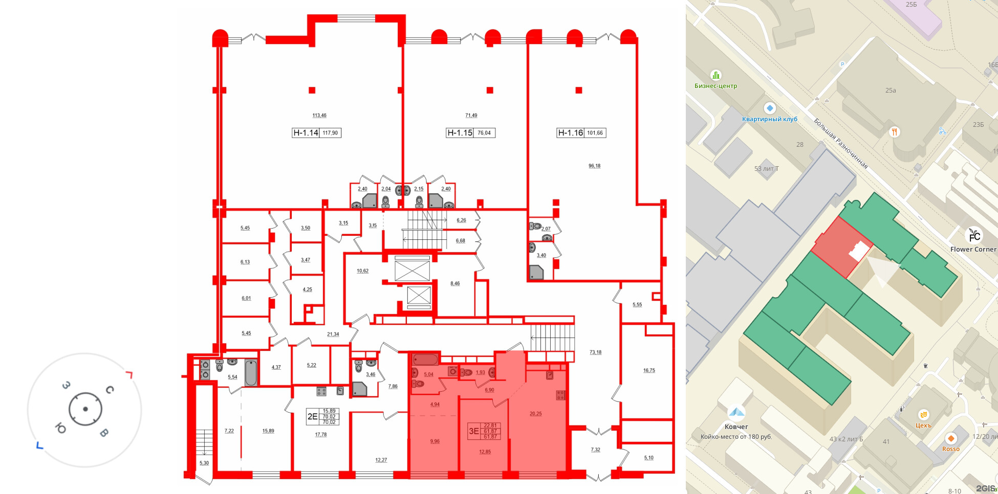 Квартира в ЖК «AVANT», 1 комнатная, 61.87 м², 1 этаж