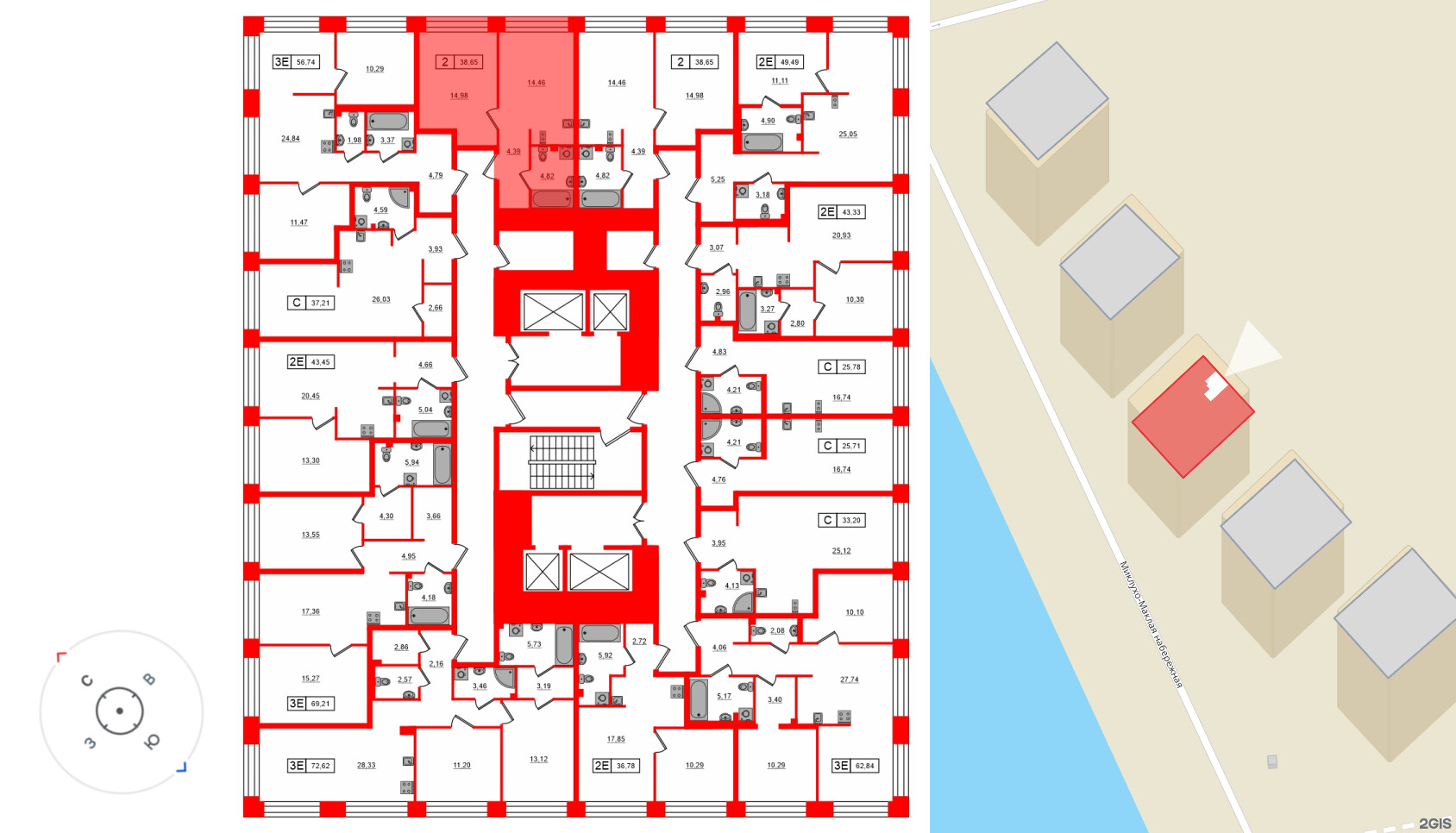 Квартира в ЖК Bashni Element , 1 комнатная, 38.65 м², 3 этаж