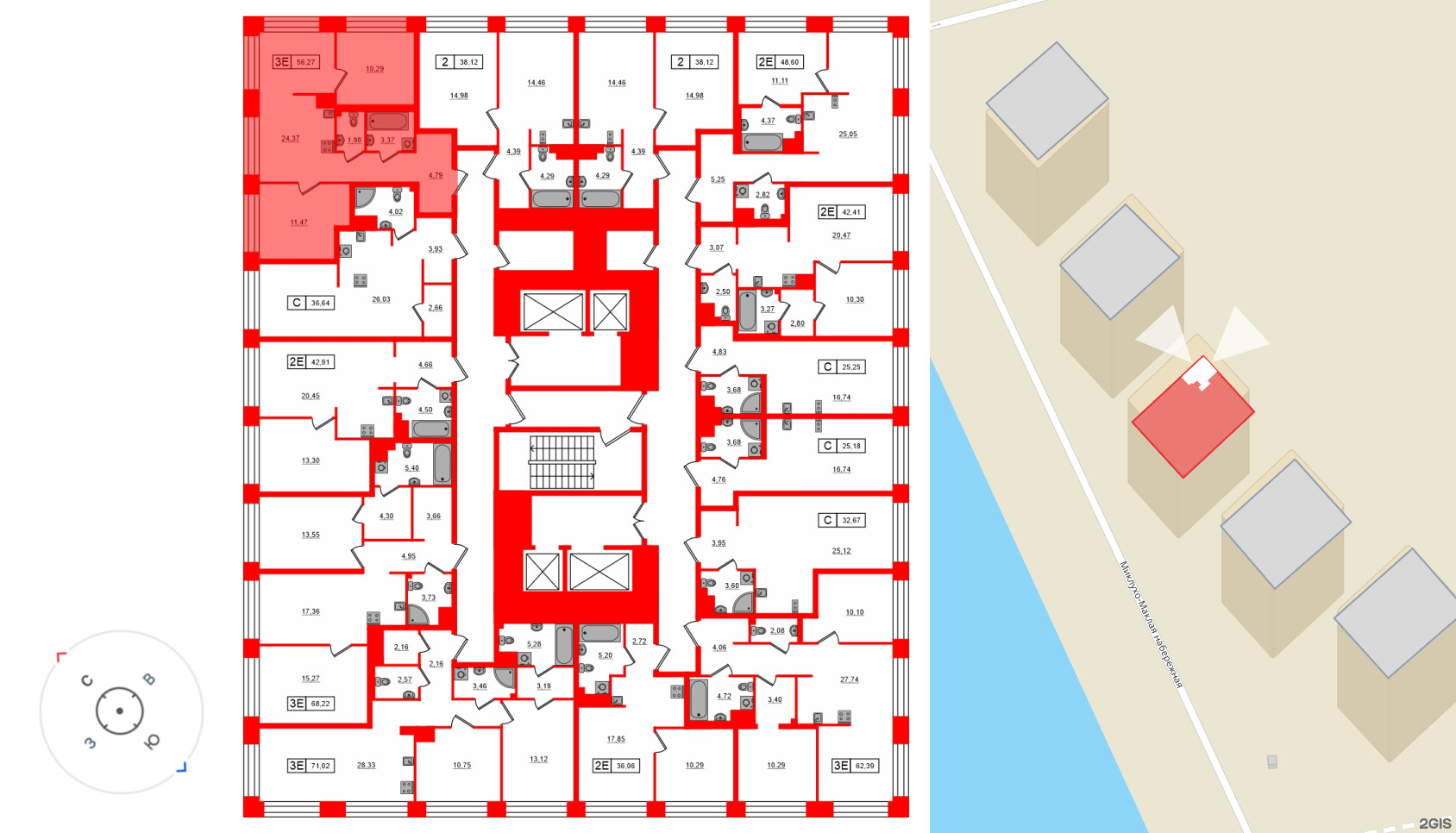 Квартира в ЖК Bashni Element , 2 комнатная, 56.27 м², 4 этаж