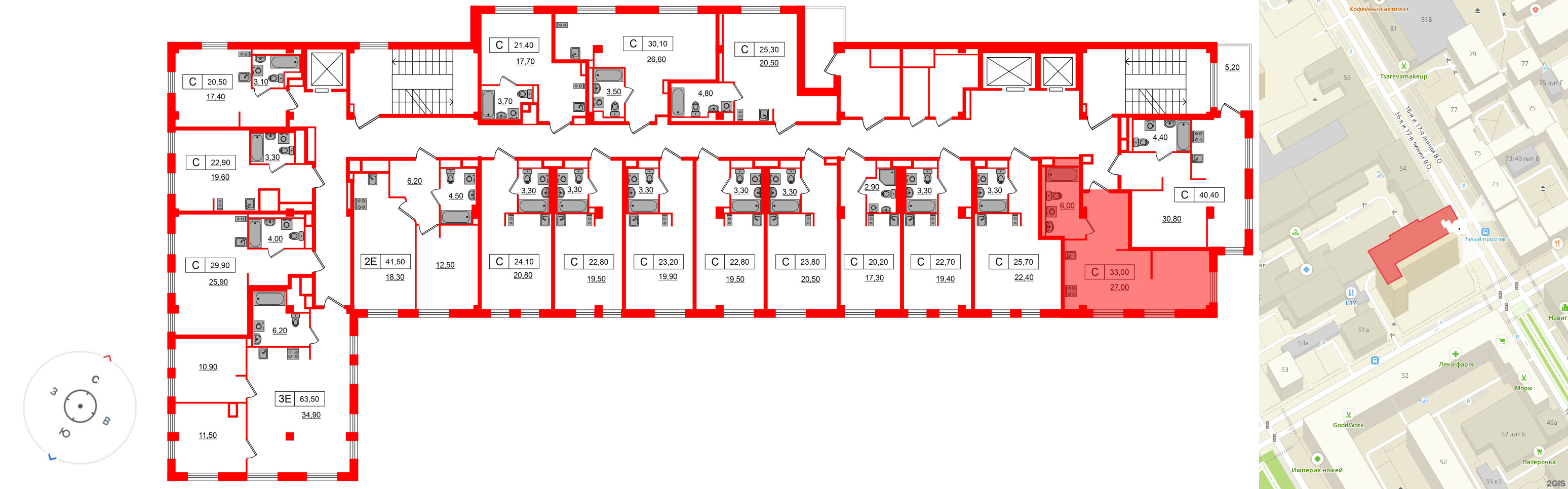 Апартаменты в ЖК Апартаменты «Глер», студия, 33 м², 5 этаж