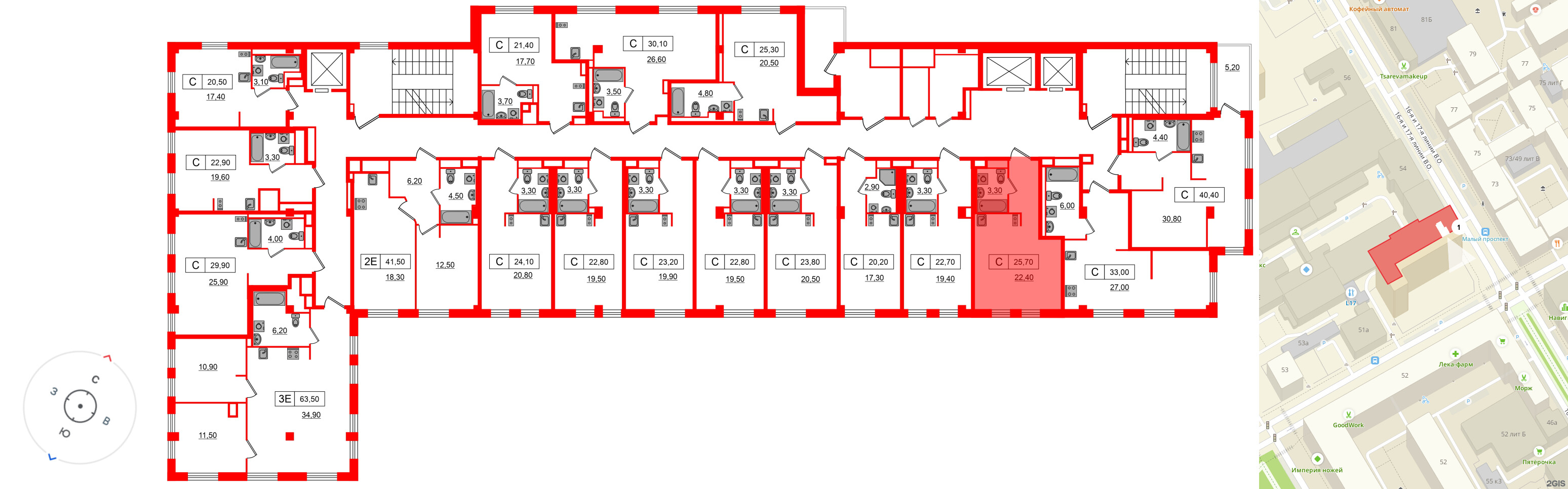 Апартаменты в ЖК Апартаменты «Глер», студия, 25.7 м², 3 этаж