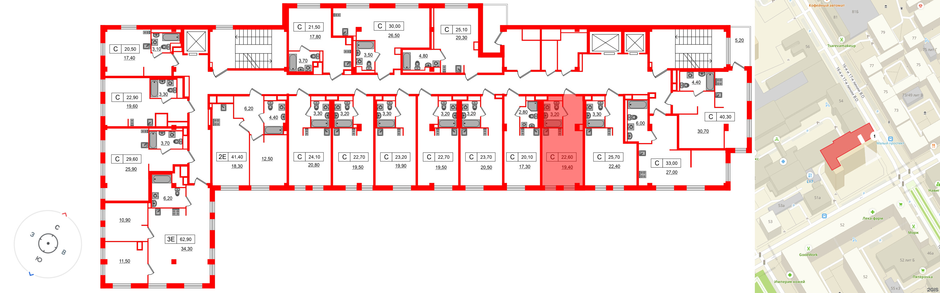 Апартаменты в ЖК Апартаменты «Глер», студия, 22.6 м², 8 этаж