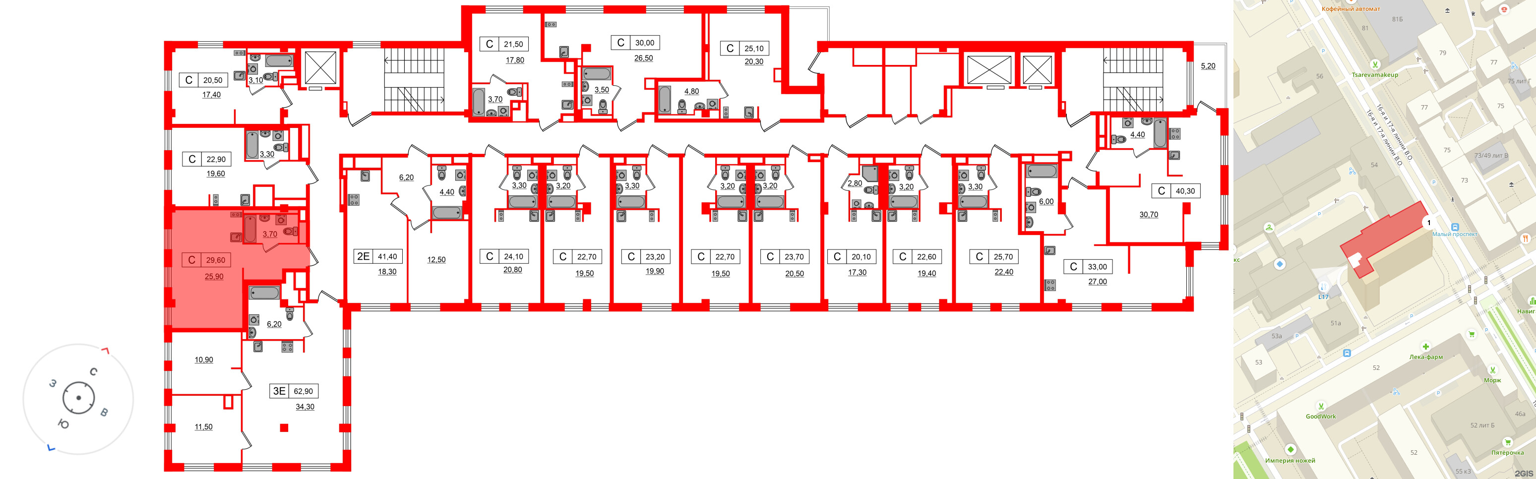 Апартаменты в ЖК Апартаменты «Глер», студия, 29.6 м², 8 этаж