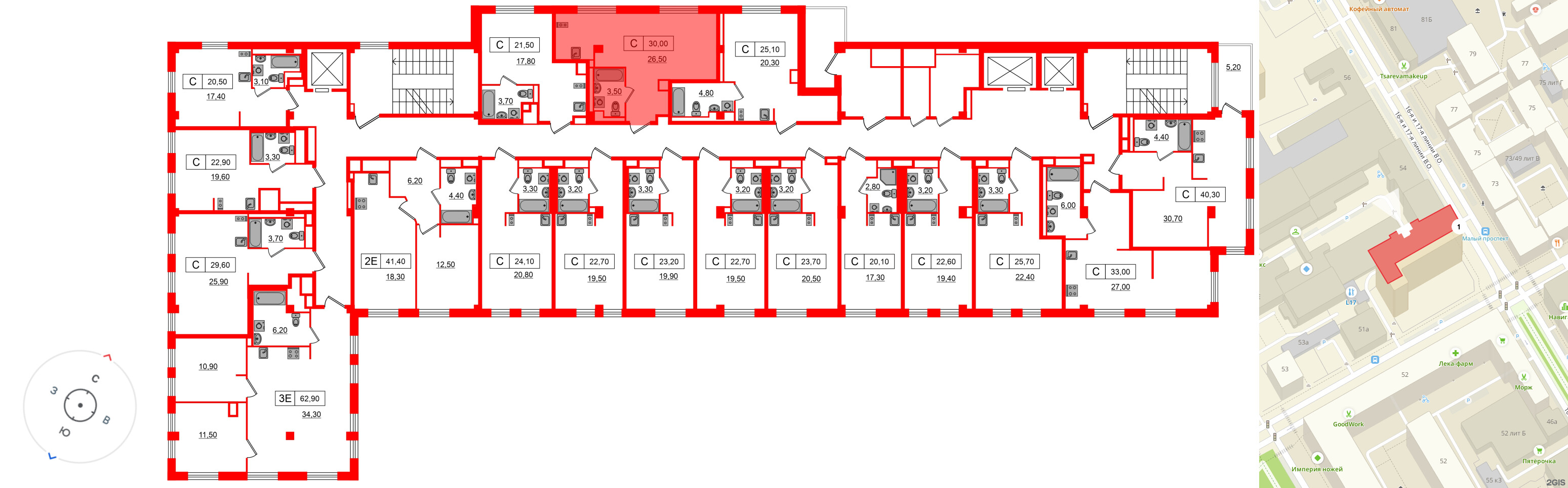 Апартаменты в ЖК Апартаменты «Глер», студия, 30 м², 8 этаж