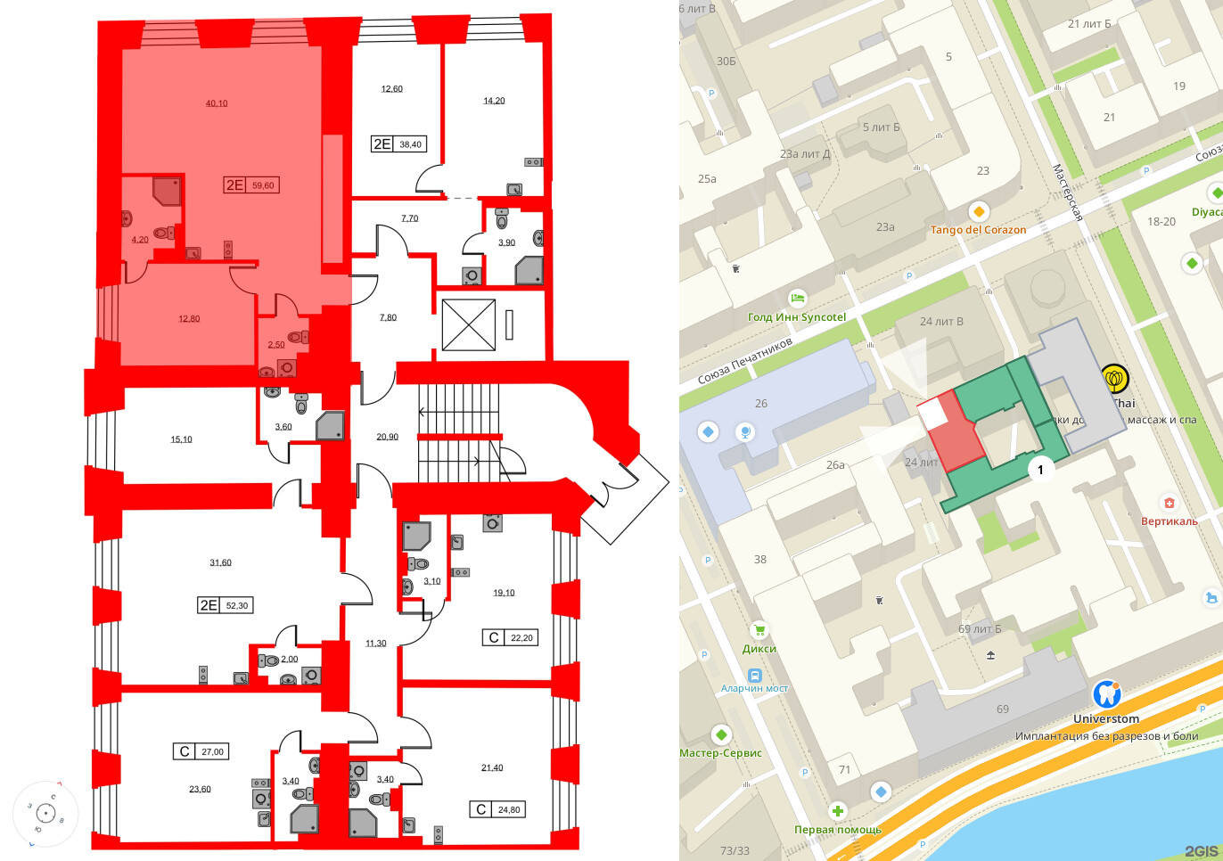 Апартаменты в ЖК Hovard Club, 1 комнатные, 59.6 м², 1 этаж