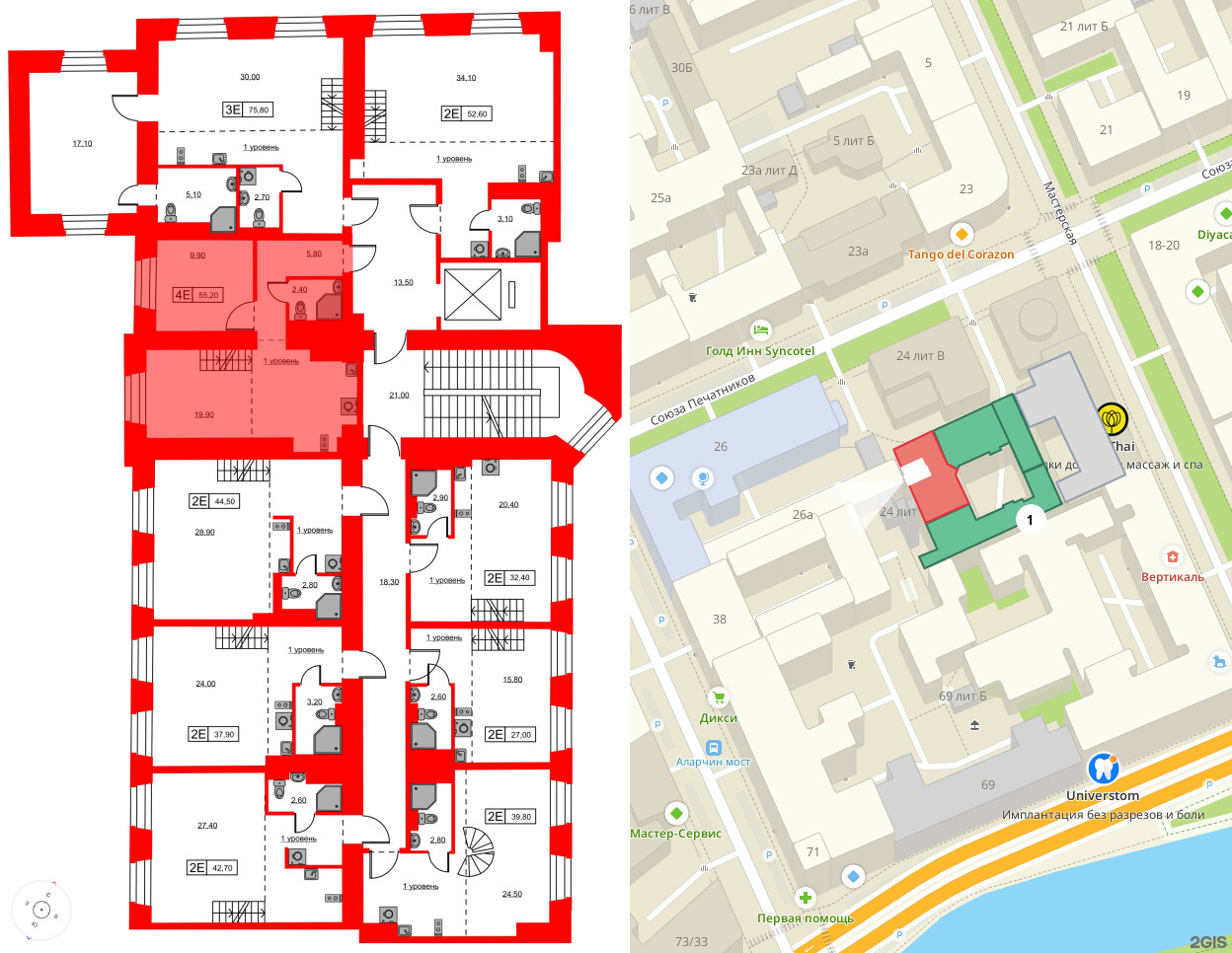 Апартаменты в ЖК Hovard Club, 1 комнатные, 55.2 м², 5 этаж